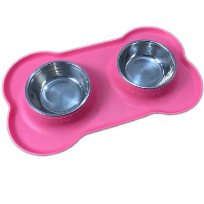 China Silicone pet bowlu stainless steel pet bowl viable double can be customized for sale