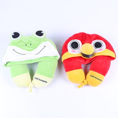 China Good quality therapy factory directly stuffed lazy neck pillow frog hoodie travel neck cushion U shape hoody pillow for sale