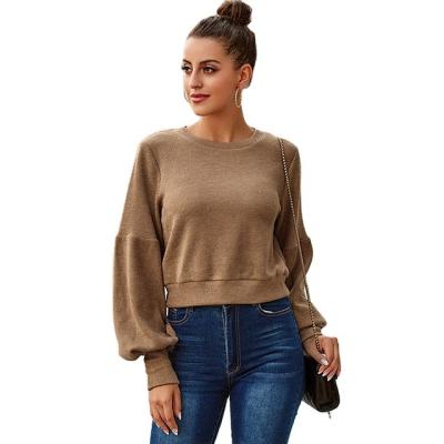 China MENGMUGE New Fashion Apparel O-neck Sweater Solid Color Short Casual Stylish Sweater Breathable Casual Loose Long Lantern Sleeve Long for sale