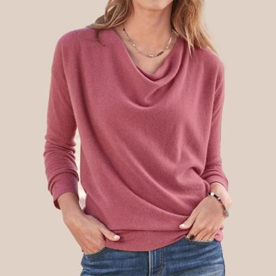 China MENGMUGE Ladies Breathable Blouses And Tops Draped Long Neck Pullover Sweatshirt Womens Blouse Fabrics Women Sleeves Pullovers Woman Sweater for sale