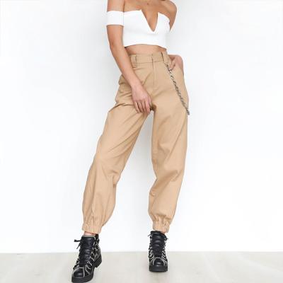 China New MENGMUGE Solid Color Sports Casual Pants Breathable Hot Sale Wide Leg Belt With Chain Lady Elegant Fashion Lady Trousers Women Pants for sale