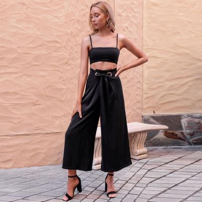 China MENGMUGE Breathable Fashionable Wide Leg Pants With Belt Trousers For Women Elegant Women Casual Wear Pants For Ladies for sale