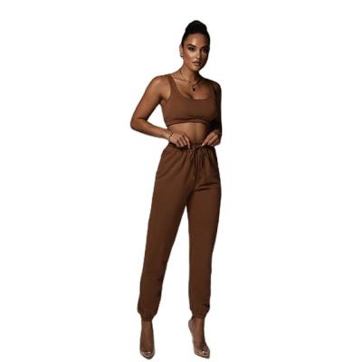 China MENGMUGE Breathable Fashion Two Piece Set Women Clothing Soild Color Crop Top and Drawstring Ladies Straight Pants Sets Women's 2 Piece Set for sale