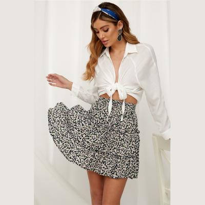 China Wholesale MENGMUGE ladies clothing summer short skirts floral print chiffon breathable smart casual skirt fashion pleated skirt faldas for sale