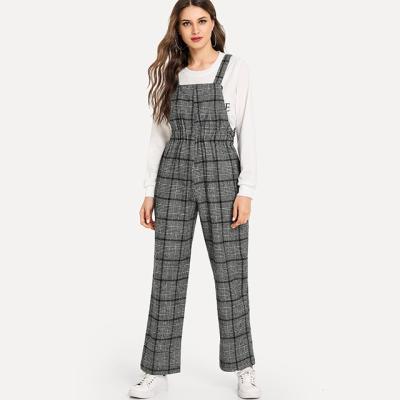 China MENGMUGE Women's Overalls Breathable Suspender Pants Fits One Piece Elastic Waist Wide Leg Straight Plaid Overalls Trousers For Ladies for sale