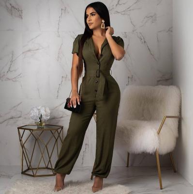 China High Waist V Neck Jumpsuit Custom Made Gym Wear Mono Solid Color Breathable Sexy Jumpsuit With Belt for sale