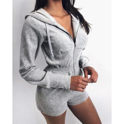 China Mono Sleeve Sports Overalls Women Solid Color Breathable Hooded Knitted Long Waist Shorts for sale