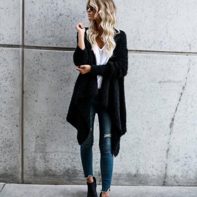 China MENGMUGE New Style Breathable Midi Plush Coat Bilateral Irregular Loose Women Long Sleeve Knitted Cardigan for sale