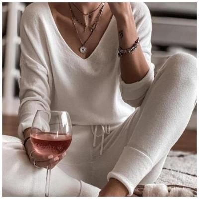 China New MENGMUGE Homewear Solid Color QUICK DRY Comfy Two Piece Set 4 Color Slim Stretch Pajamas for sale