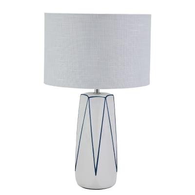 China New arrival blue line modern painting white ceramic living room decorative table lamp for sale