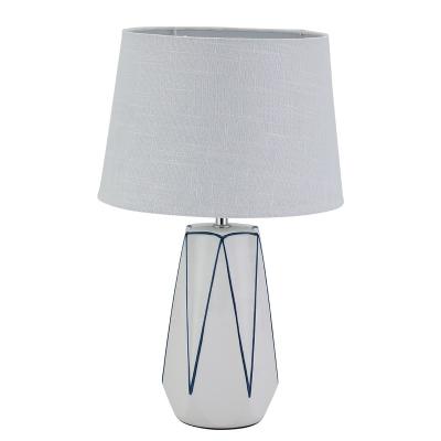 China New arrival blue line modern painting 18 inch white ceramic living room decorative table lamp for sale