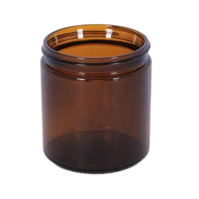 China Home Decoration High Quality 8 Ounce Round Amber Glass Candle Cream Jar Holder With Screw Lid for sale