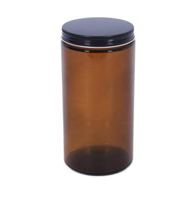 China Home Decoration 32 Ounce High Quality Round Amber Glass Candle Cosmetic Jar Holder With Screw Lid for sale