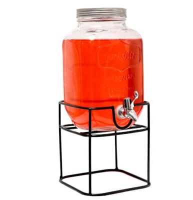 China Wholesale Freshness Preservation 4L Yorkshire Beverage Dispenser Mason Jar With Tap And Metal Glass Holder for sale