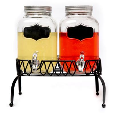 China Gallon 4 L Mason Jar With Tap And Beverage Dispenser Metal Lid Freshness Storage Home Kitchen Part 2pcs 1 Glass Holder for sale