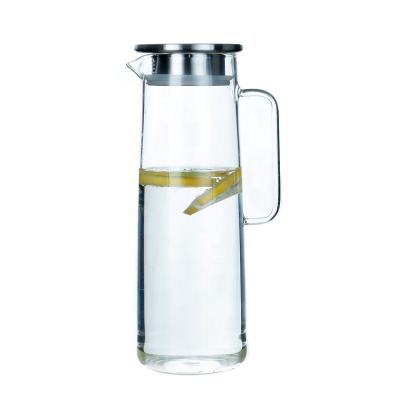 China Best Selling Heat Resistant Sustainable 1000ml Borosilicate Water Drink Pitcher Jug Heat Resistant Glass Jar With Lid for sale