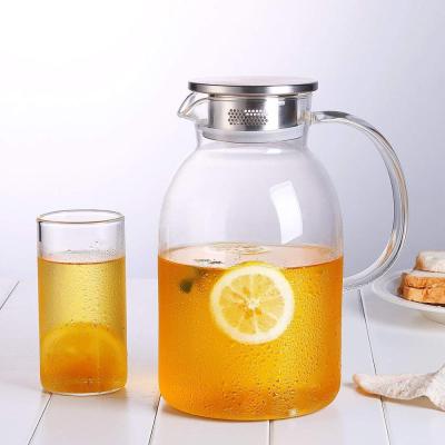 China Half Gallon Viable Water Beverage Tea Pitcher Heat Resistant Glazed Glass Jug With Handle Lid for sale