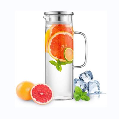 China WITH LID Heat Resistant Borosilicate 32 oz Decanter Water Jug Glass Beverage Pitcher With Stainless Steel Lid for sale