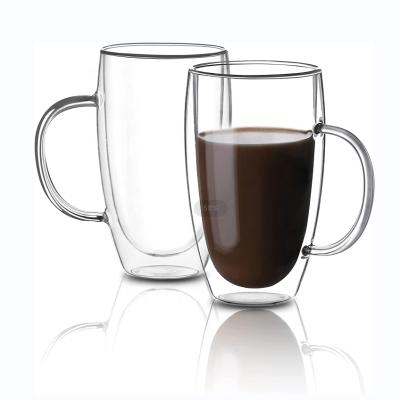 China Heat Resistant High Borosilicate Stocked 15 Oz Double Wall Egg Shaped Coffee Tea Glass Mugs for sale