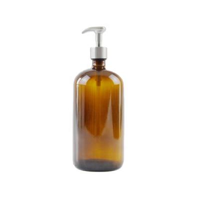 China 32 Ounce Bottle Amber Glass Soap Foaming Dispenser Large Foam Soap Dispenser with Stainless Steel Hand Pump for sale