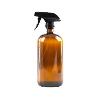 China Personal Care Container 16oz Amber Glass Spray Bottle Refillable With Black Trigger Sprayer For Essential Oil for sale