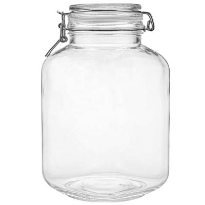 China Freshness Preservation Wide Mouth 3000ml Large Square Storage Glass Jar With Clip Glass Hinged Lid For Food Cookie Coffee for sale