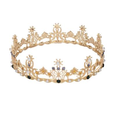 China 2021 wholesale high quality round colorful wedding new style fashionable elegant cheap price big tiaras gold plating stones crowns bridal tiaras for sale