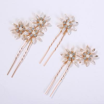 China New Design Diamond Pearl Leaf Hair Pin Wholesale Children's Hair Accessories Hair Pins Elegant Fashionable Bride Hairpins for sale