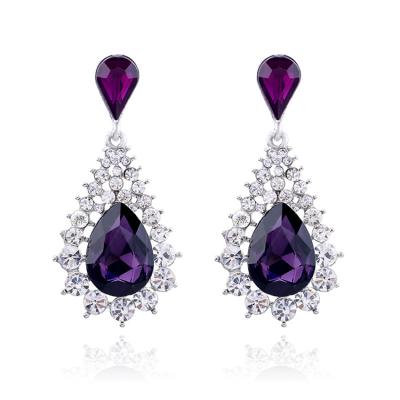 China Fashionable High Quality Amethyst Crystal Waterdrop Earrings For Women Big Luxurious Princess Bridal Earrings for sale