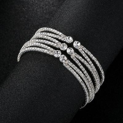 China Wholesale FASHIONABLE Multi Rhinestone Crystal Bracelet Adjustable Geometric Personality Stretch Layer Cross Wide Bracelet For Women for sale