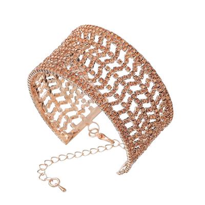 China Luxury Exquisite Rhinestone Bride Bracelet Diamond Adjustable Open Cuff Bangle Alibaba Creativity New Design Hollow Bangle- FASHIONABLE for sale