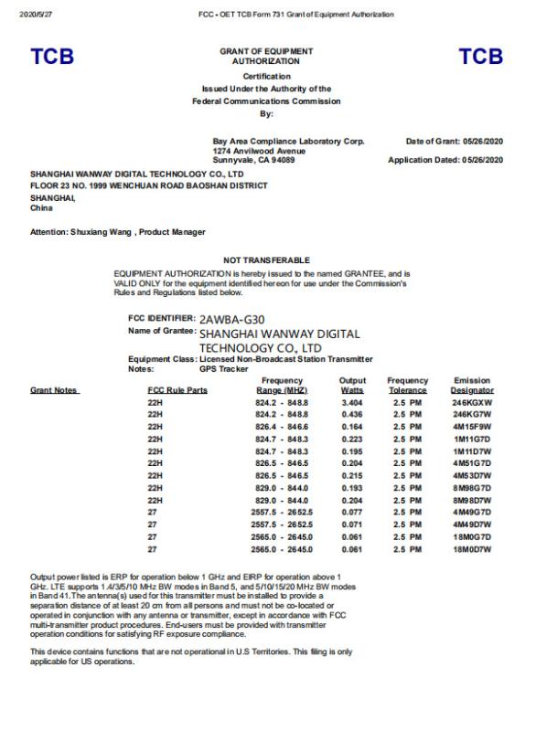 FCC - Shanghai Wanway Digital Technology Co., Ltd.