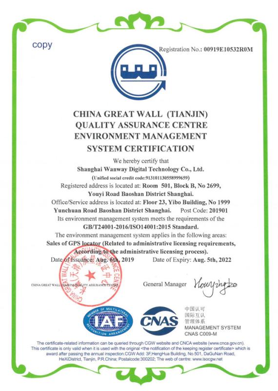 ISO14001 - Shanghai Wanway Digital Technology Co., Ltd.