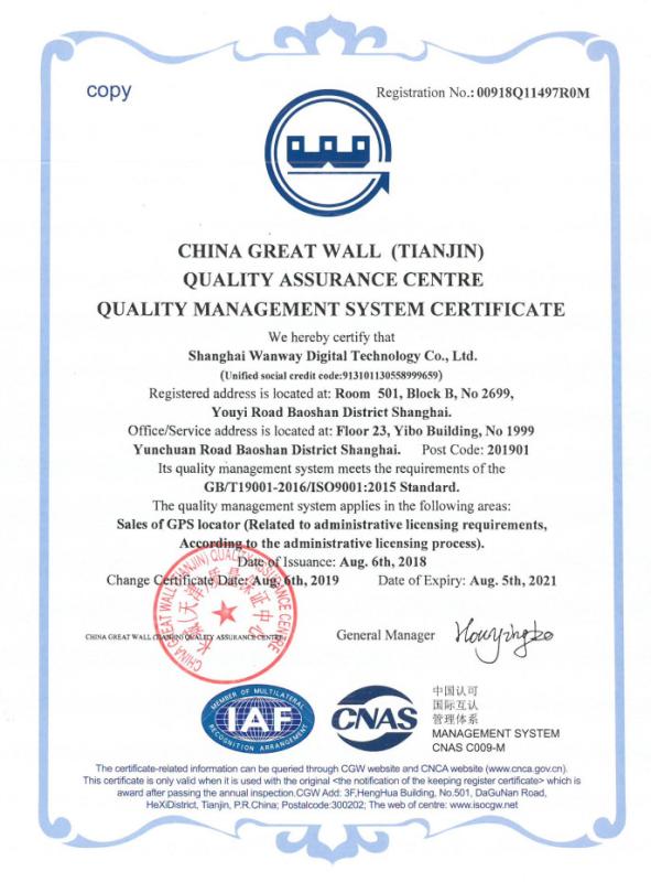 ISO9001 - Shanghai Wanway Digital Technology Co., Ltd.