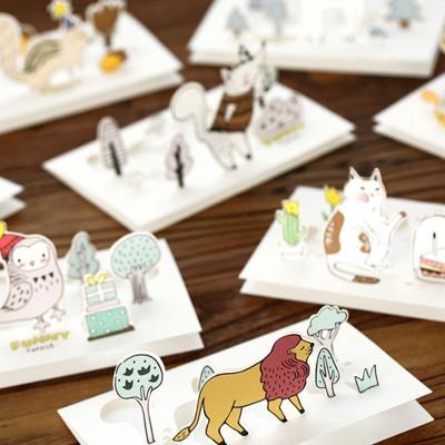 China Europe 2018 Kawaii 3d Owl Lion Kitty DIY Child Cute Animal Thank You Card Paper Greeting Cards Wholesale for sale