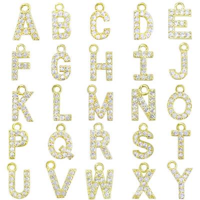 China FASHIONABLE wholesale 18K gold plated 26 initial mini necklace DIY accessories charm letters a-z zircon crown pendant alphabet for sale