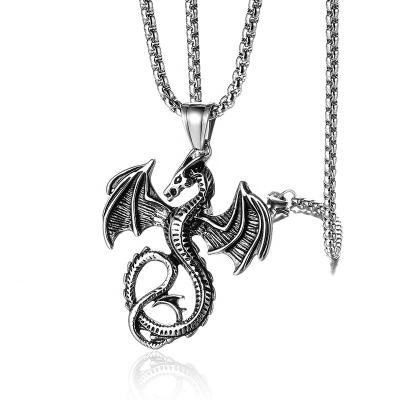 China Wholesale Chinese Antique Animal Charm Vintage Zodiac Stainless Steel Dragon Necklace Pendant for sale