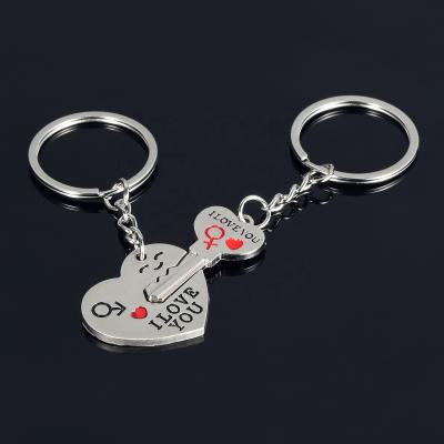 China Key holder custom the key and lock to form key metal heart match constant sublimation plate key chain for lovers for sale