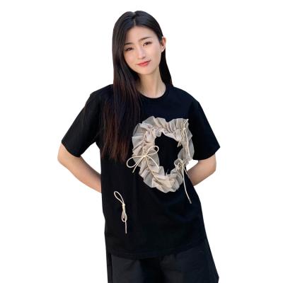 China Wholesale Anti-wrinkle New Summer Pattern Embroidered Women's T-shirt 100% Cotton Round Neck Short Sleeve T-Shirt for sale