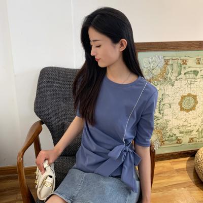 China High Quality Anti-Wrinkle Commuter Fashion Irregular Lace Up Half Sleeve Pleated Custom Women T-shirt T-shirt for sale