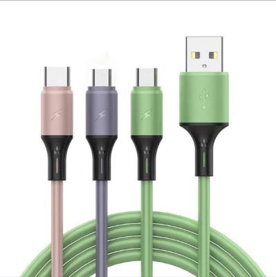 China 2022 New Arrival MP3/MP4 Player 3 In 1 Charging Liquid Silicone Cable Three In A Type C Micro USB Fast Charger Cable For iPhone for sale