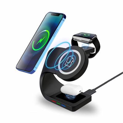 China Multifunctional Smart Watch Private Model 4 in 1 Core 15W Intelligent Fast Charging Three Wireless Charger Stand for iPhone Watch Pods for sale