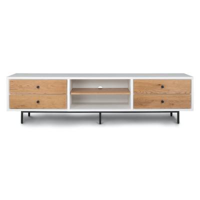 China Modern Living Room Furniture White Wood Stand Metal Base Modern Natural Color TV Media Console 78