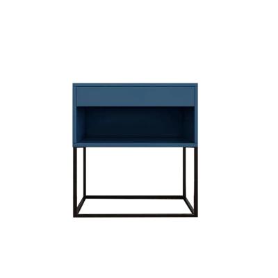 China Gray Bedroom Modern Blue Nightstand with Metal Base Drawer Bedside Table for sale