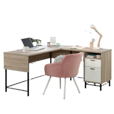 China Modern Oak Finish Modern Home Office L Shaped Desk With White Drawers for sale