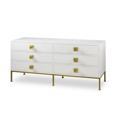 China Modern White Finish With Brass Accents Dresser Six Drawers Bedroom Furniture for sale