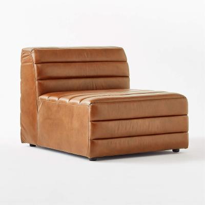 China Modern Leather Armless Accent Chair Furniture Lounge Covered In Plush Channel Tufting for sale