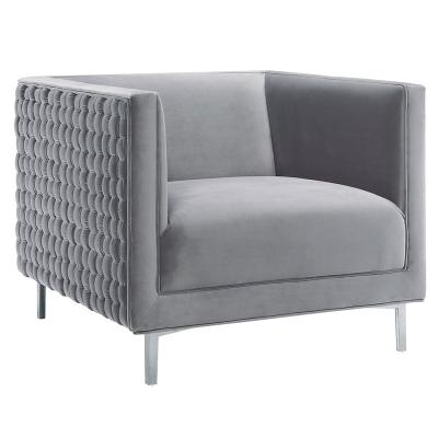 China Gray Velvet Upholstered Modern Accent Armchair Modern Intricate Woven Living Room for sale