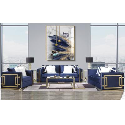 China Modern Modern Living Room Blue Velvet Sofa Set Design Gold Accent Sofa Furniture for sale