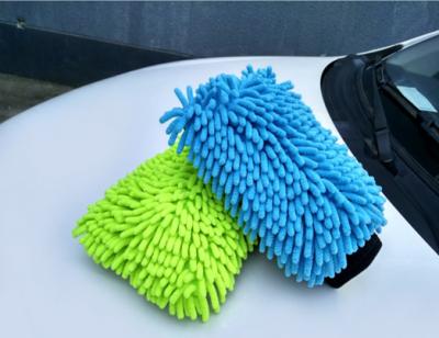 China 80% Polyester + 20% Polyamide Round Single Hole Microfiber Sandwich Mesh Car Wash Cleaning Glove for sale